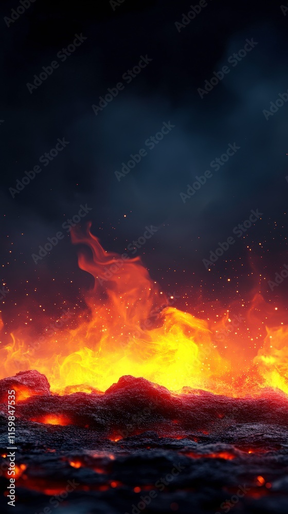 Fototapeta premium A vivid depiction of molten lava against a dark, smoky background.