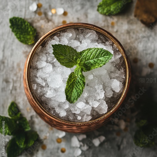 Classic mint julep in a copper cup. Featuring crushed ice and mint leaves