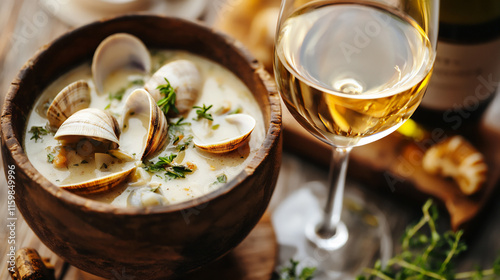 Plakat w ramie clam chowder and wine pairing