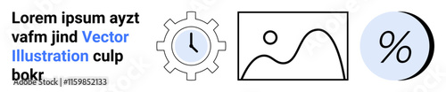 Gear with clock, image placeholder, percentage symbol. Ideal for business, technology, time management, presentations, analytics, finance web design Landing page