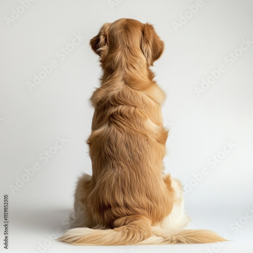 Golden retriever from behind against neutral background