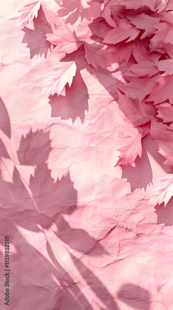 Pink Leaves and Shadows on Textured Pink Surface Pink Leaves and Shadows on Textured Pink Surface