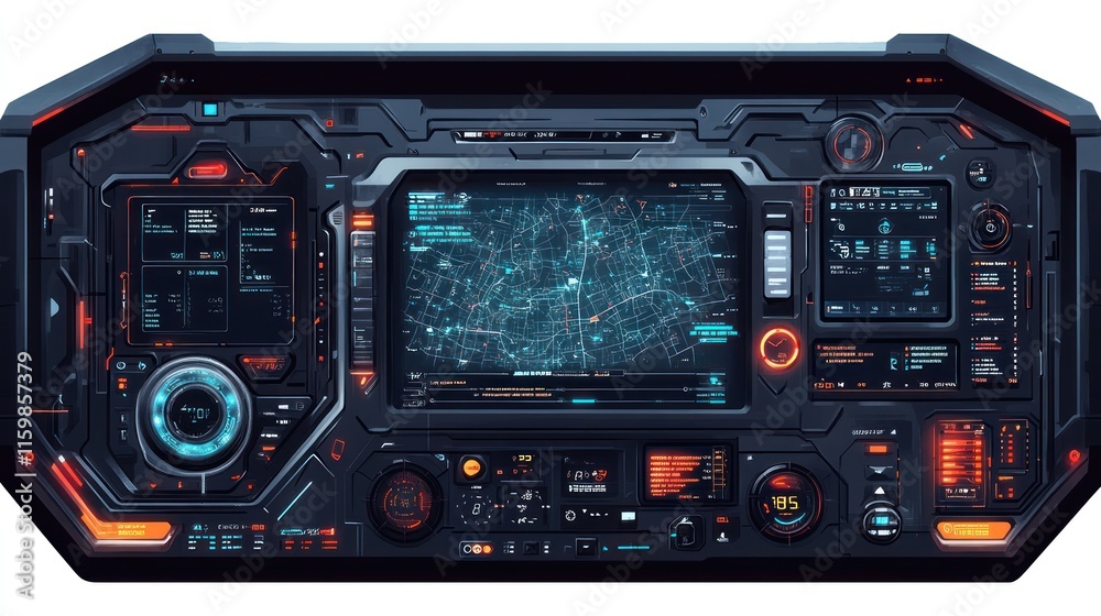 Futuristic control panel with navigation display. Futuristic control panel with navigation display.