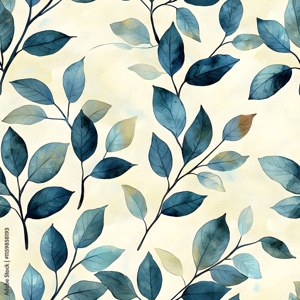 Seamless watercolor pattern featuring delicate leaves in a boho style, artistically blended to create a cohesive and stylish design Seamless watercolor pattern featuring delicate leaves in a boho style, artistically blended to create a cohesive and stylish design