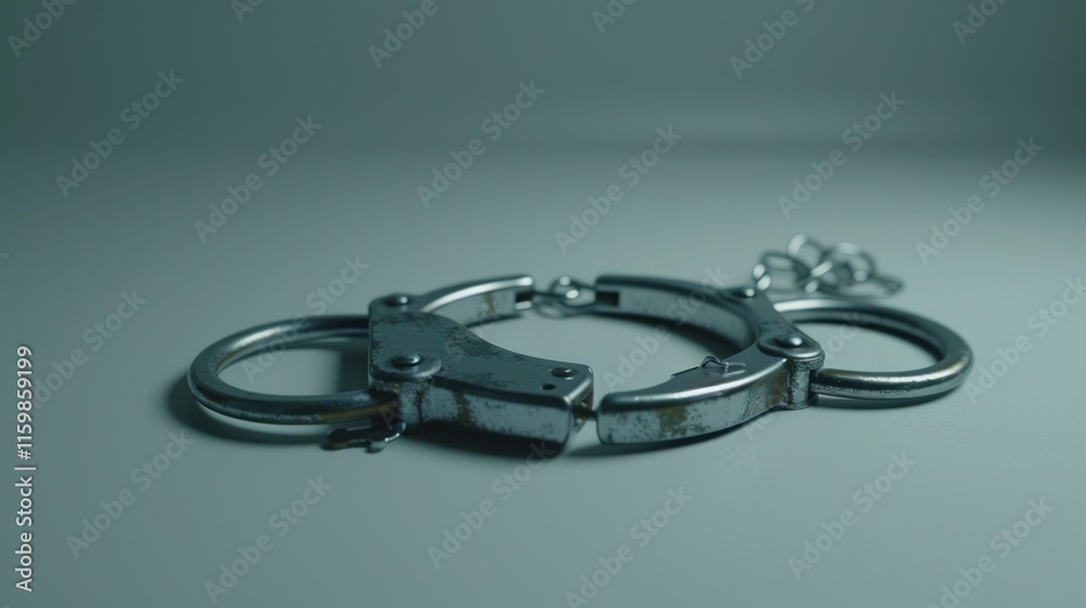 Fototapeta premium Metal handcuffs on a light gray surface.