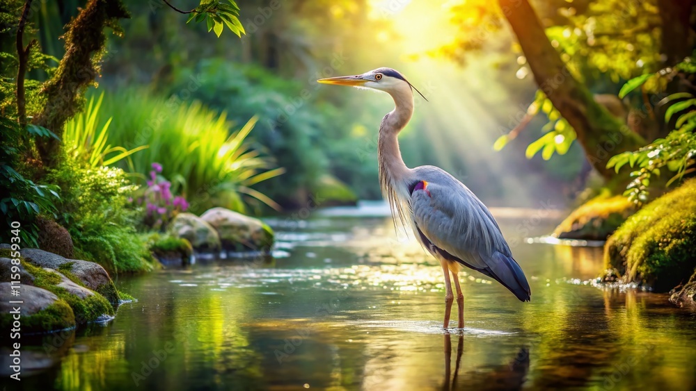 Naklejka premium Heron in Stream - Scenic Landscape Photography