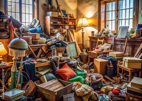 Hoarder House Clutter Long Exposure, Pile of Stuff, Messy Home