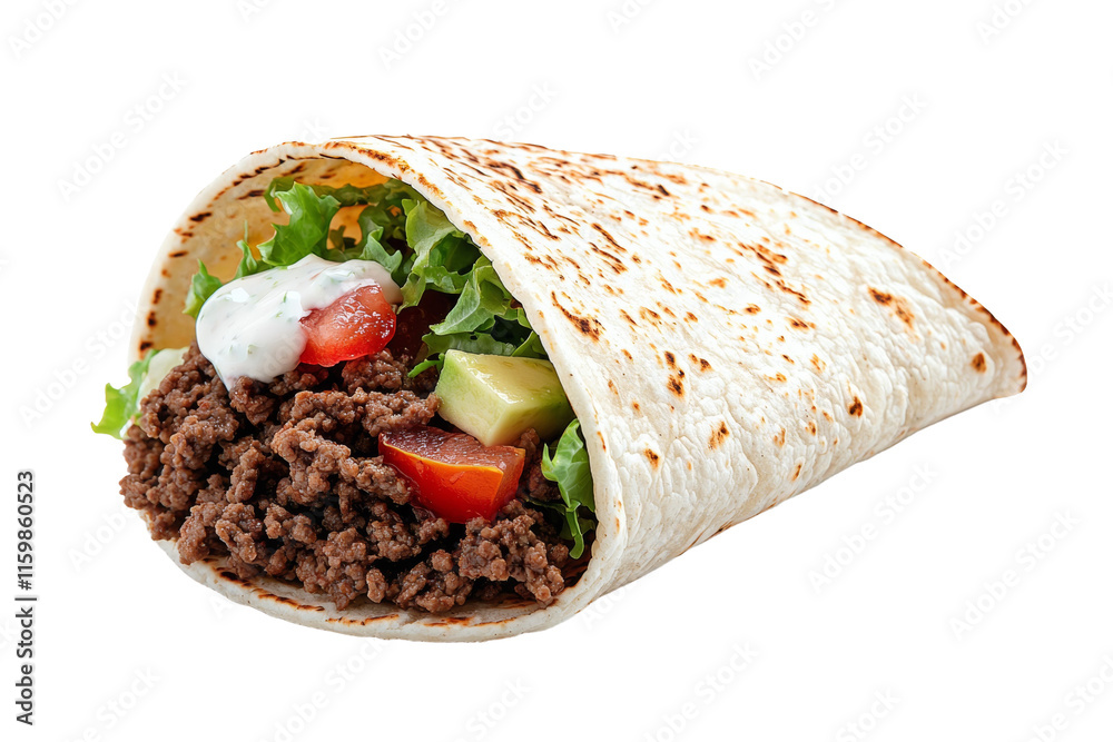 A burrito with meat and vegetables A burrito with meat and vegetables
