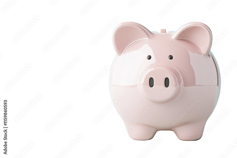 A pink piggy bank with a black nose sits on a white background A pink piggy bank with a black nose sits on a white background