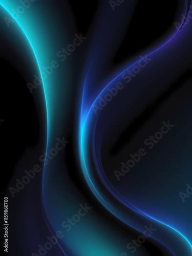 A blue and black abstract background with wavy lines.