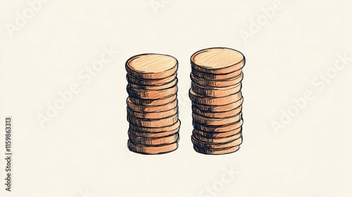 Hand Drawn Stacks of Coins Illustration Depicting Financial Growth Savings and Wealth in Minimalist Style on Cream Background photo