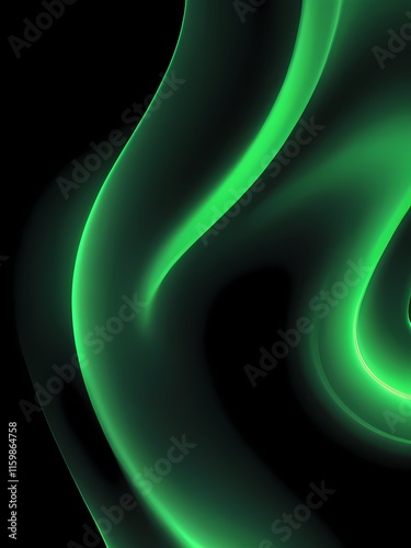 A green and black background with a swirl of light. photo