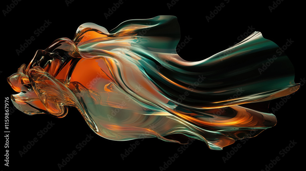 Obraz premium Abstract 3D Flowing Liquid-Like Wave Textures in Orange, Green, and Copper Gradient background wallpaper