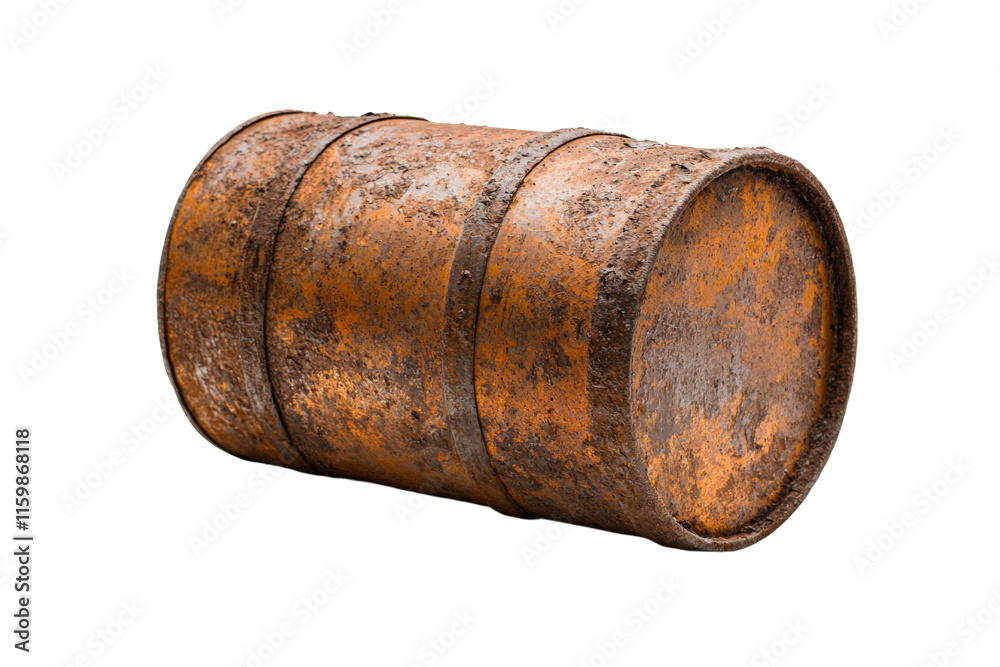A rusty barrel is sitting on a white background A rusty barrel is sitting on a white background