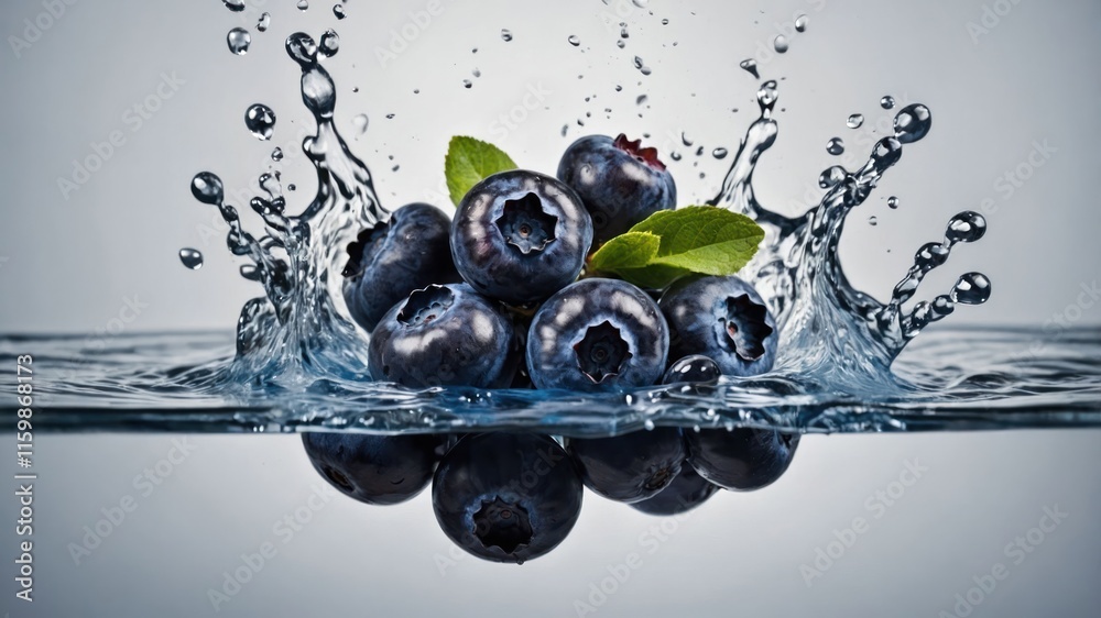 custom made wallpaper toronto digitalFresh blueberries splash into water, creating dynamic visual effects.