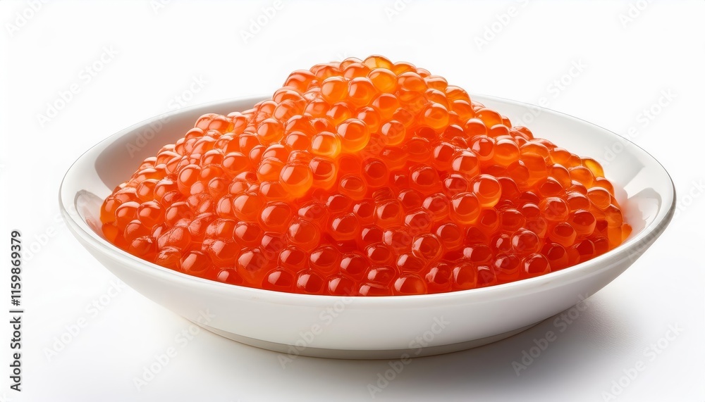 White plate with salmon roe or red caviar White plate with salmon roe or red caviar
