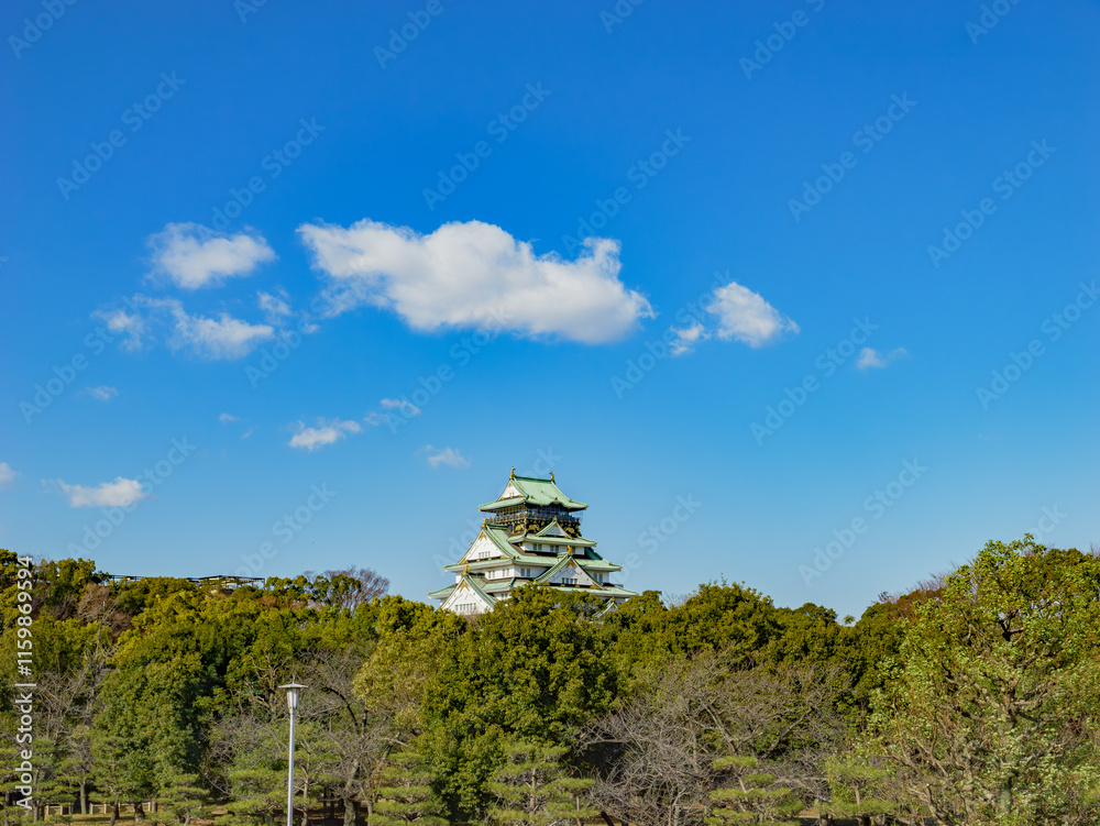 Fototapeta premium 青空の下の大阪城 歴史