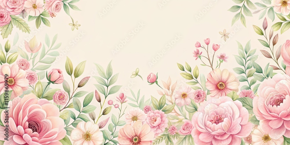 Pastel pink floral patterns on a soft white background Pastel pink floral patterns on a soft white background