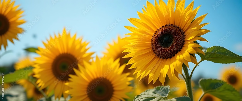 Fototapeta premium Sunflowers in a Vibrant Field: A Cheerful Summer Impression