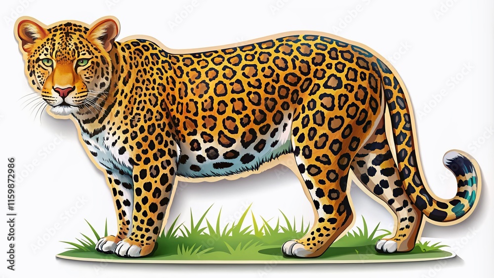 Obraz premium Modern Leopard Cartoon Sticker - Documentary Wildlife Art