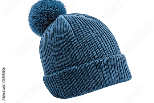 A blue knit hat with a pom pom on top photo