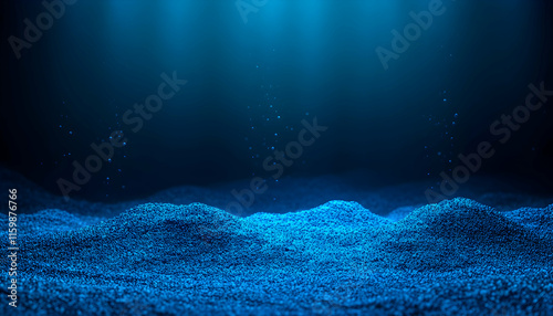 Abstract underwater scene with textured seabed, illuminated from above, featuring rising bubbles. Ideal for backgrounds or concepts related to the ocean, depth, mystery, or serenity. photo