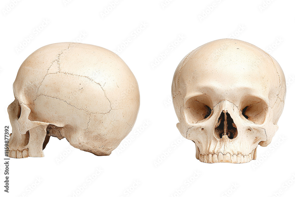 Two skulls are shown side by side, one of which is missing its nose Two skulls are shown side by side, one of which is missing its nose