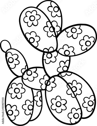 Groovy Floral Dog Balloon Doodle Outline