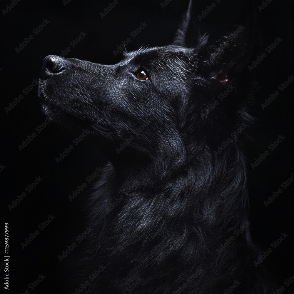 Regal black dog with glossy fur in dramatic lighting Regal black dog with glossy fur in dramatic lighting