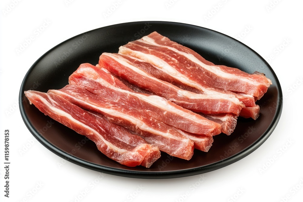 roast meat beef fillet strips on black plate isolated over white background roast meat beef fillet strips on black plate isolated over white background