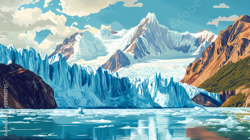 Scenery mountain landscape at los glaciares national park looks like drawing, argentina. Glaciered. Illustration photo