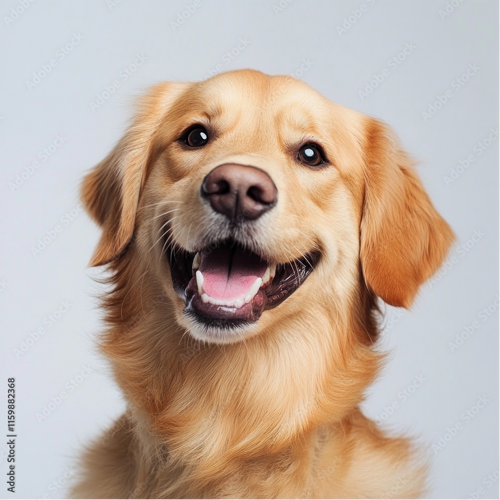 Golden retriever smiling against neutral background Golden retriever smiling against neutral background