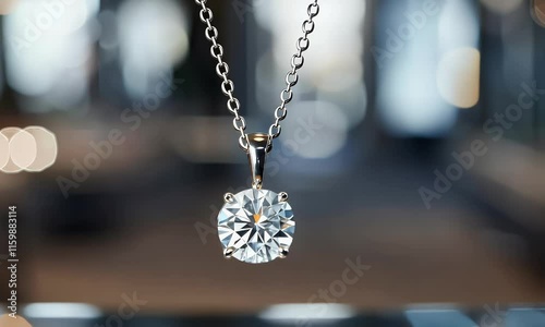 A close-up of a sparkling diamond pendant on a delicate chain, showcasing elegance and luxury.