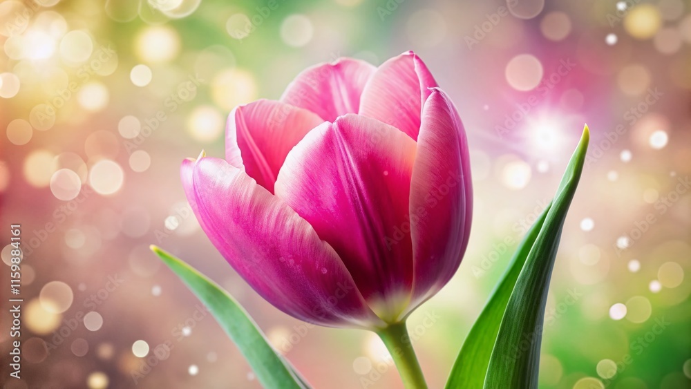 Obraz premium Pink Tulip Flower Flat Illustration Bokeh Effect