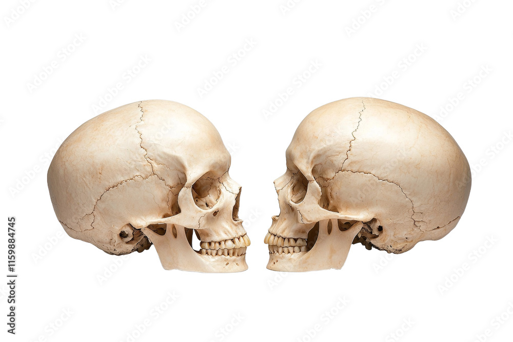 Two skulls are facing each other on a white background Two skulls are facing each other on a white background