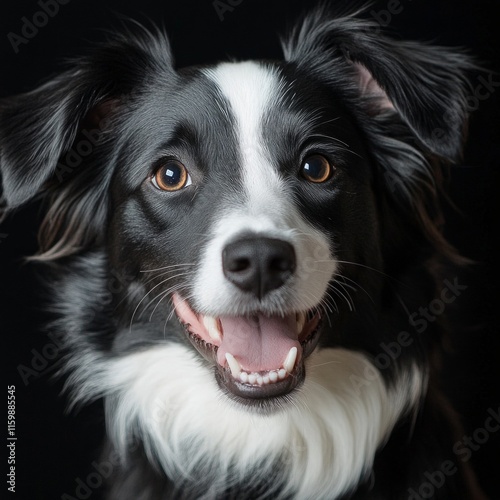 Happy border collie with black and white coat and bright eyes photo