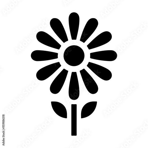 Monochrome Daisy Flower Icon Vector Showcasing The Simple Elegance Of Blooming Petals, Embodying Classic Botanical Aesthetics And Natural Harmony.