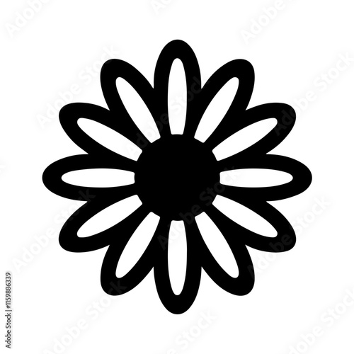 Minimalist Daisy Flower Icon Vector In Monochrome, Blending Natural Beauty And Floral Charm Into A Sleek Silhouette Perfect For Modern Designs.