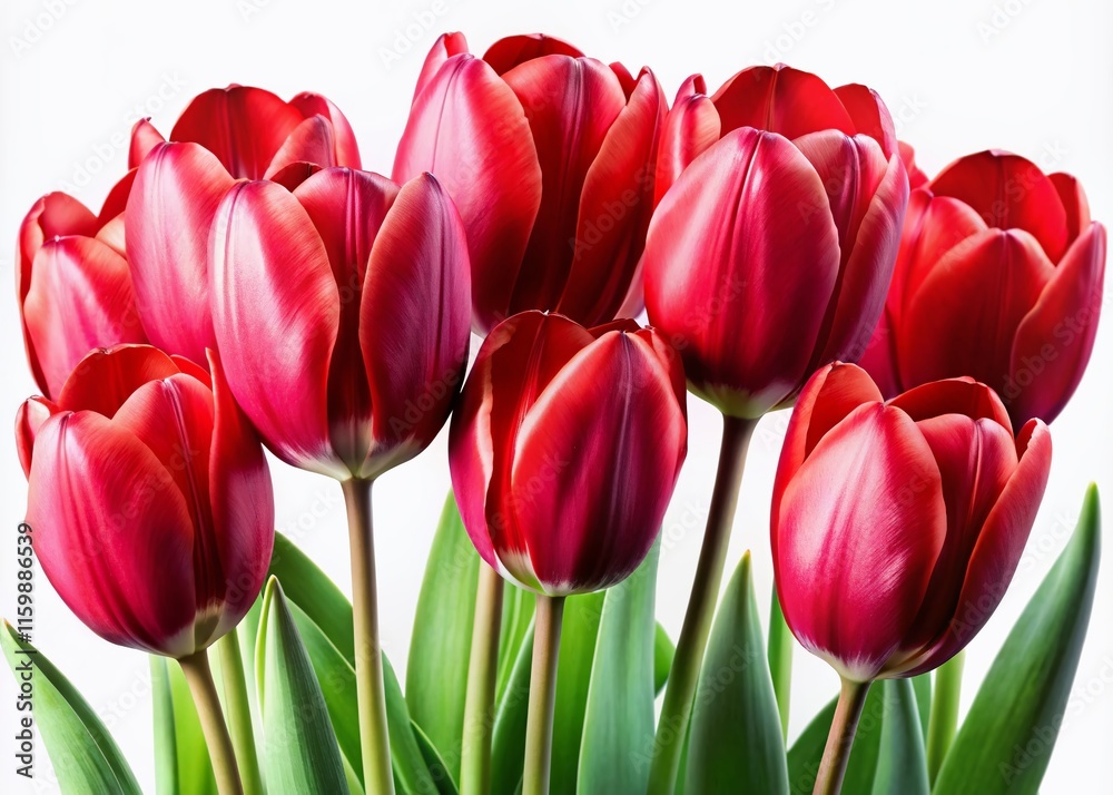 Fototapeta premium Realistic Red Tulips Isolated on White - AI Photo Illustration