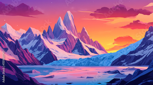 Cerro torre peak and los glaciares national park at sunset in patagonia, argentina, patagonia, argentina. Glaciered. Illustration photo