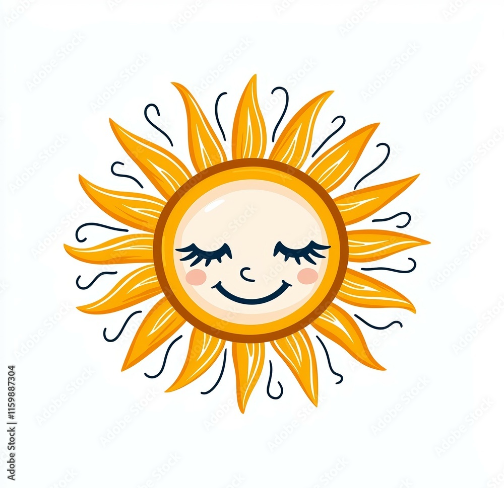 Cartoon sun with a smiling face and eyelashes Cartoon sun with a smiling face and eyelashes
