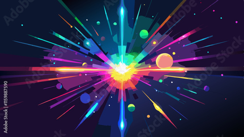 Black background with colorful lights, light beams, blurry cinematic sparkling in the air, glitchcore, glowy iridescence bokeh sparkles