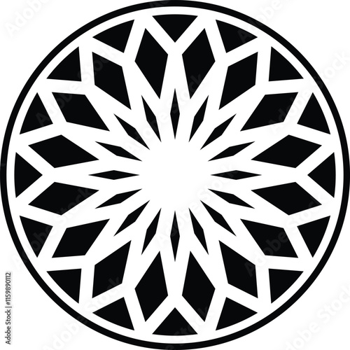 mandala a black circular vector illustration with concentric rings containing geometric patterns