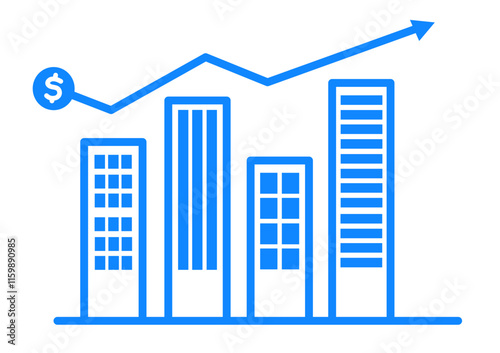 vector illustration real estate market growth graph building icon