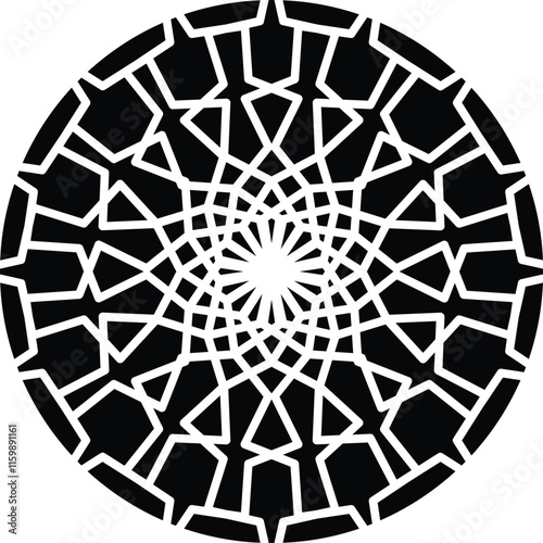 mandala a black circular vector illustration with concentric rings containing geometric patterns