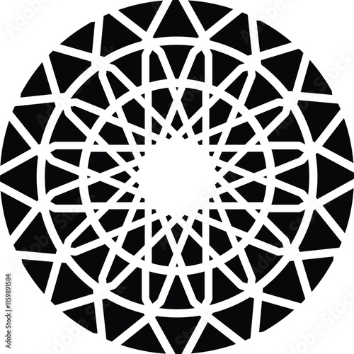 mandala a black circular vector illustration with concentric rings containing geometric patterns
