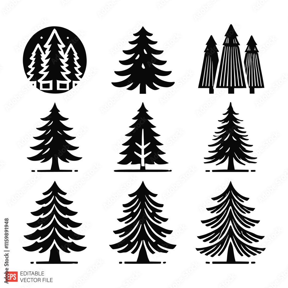 Obraz premium Set of Pine Tree Vector Illustrations for Christmas and Nature Designs
