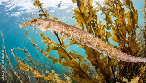 The Camouflaged Leafy Seadragon Drifting Through a Kelp Forest photo