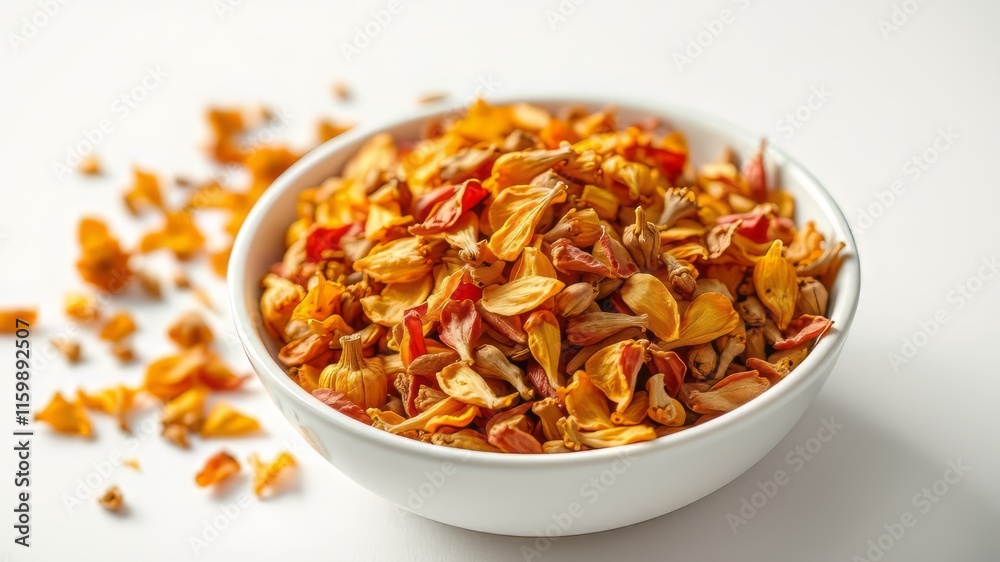 Dried Safflower Petals in White Bowl - High Resolution Photography Dried Safflower Petals in White Bowl - High Resolution Photography