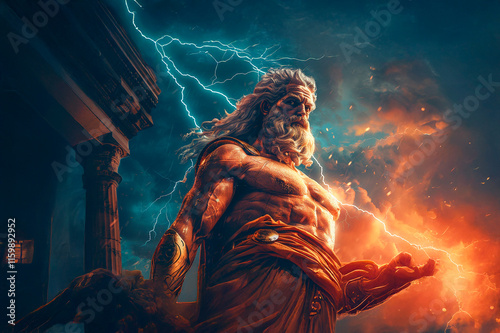 Illustration of ZEUS, god of sky and thunder, generated image photo